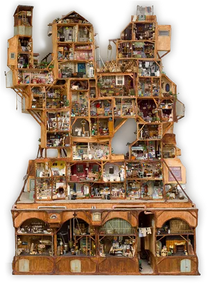 Intricate Dollhouse Mansion Cross Section PNG Image