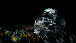 Iridescent Skullon Reflective Surface PNG Image