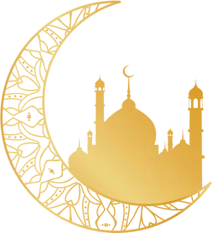 Islamic Crescentand Mosque Design PNG Image