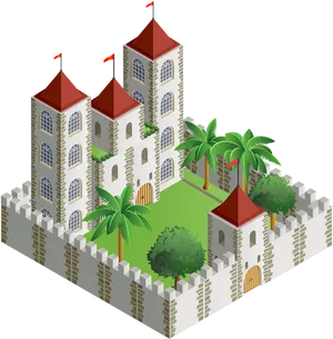 Isometric Castle Illustration PNG Image