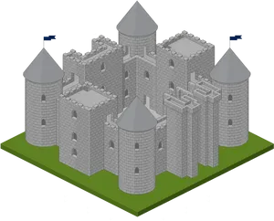 Isometric Medieval Castle3 D Model PNG Image