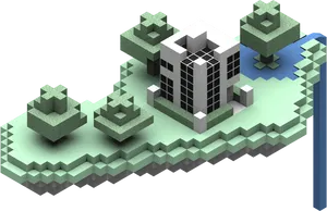 Isometric Pixel Art Cityscape PNG Image