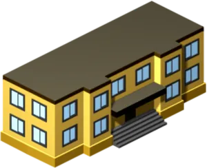 Isometric School Building Illustration PNG Image