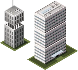Isometric Skyscrapers Illustration PNG