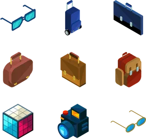 Isometric Travel Accessories Set PNG Image