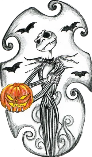 Jack Skellington Halloween Pumpkin Tattoo Design PNG Image