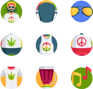 Jamaican Reggae Culture Icons PNG Image