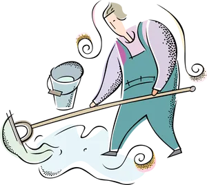 Janitor Cleaning Floor Illustration PNG Image