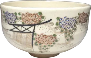 Japanese Kyoto Style Ceramic Bowl PNG Image