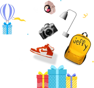 Jeffy Branded Backpackand Accessories PNG Image