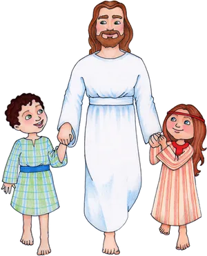 Jesus With Children Illustration PNG Image