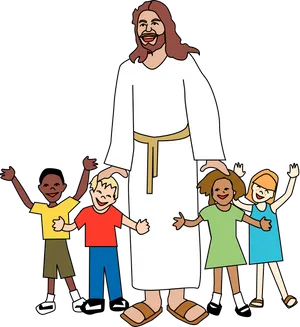 Jesus With Children Illustration PNG Image