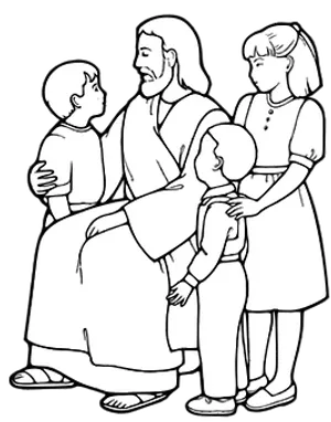 Jesus With Children Line Art PNG Image