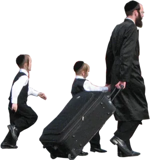 Jewish Family Traveling With Suitcase PNG Image