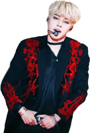 Jimin Performingin Red Embroidered Jacket PNG Image