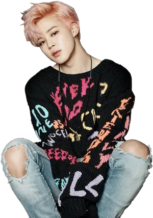 Jimin Pink Hair Edgy Look PNG Image