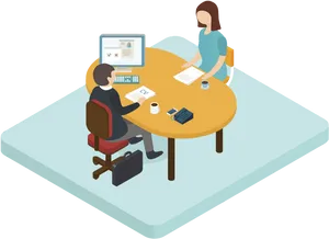 Job Interview Isometric Illustration PNG Image