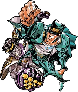 Jotaroand Star Platinum Illustration PNG Image