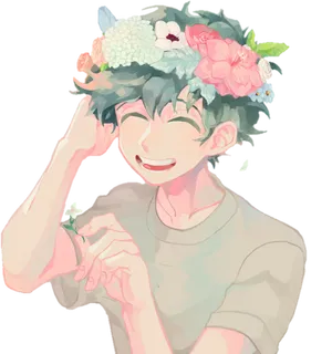 Joyful Anime Character Floral Crown PNG Image