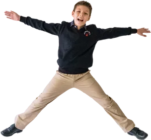 Joyful Boy Jumping Spread Arms Legs PNG Image