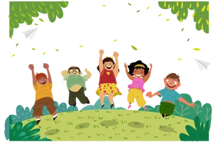 Joyful Children Playing Outdoors PNG Image