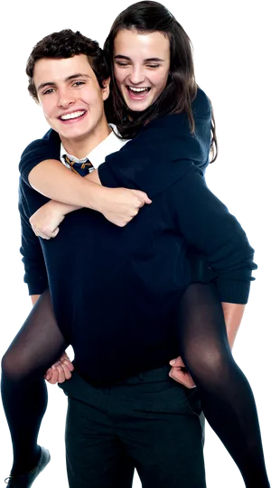 Joyful Couple Piggyback Fun PNG Image