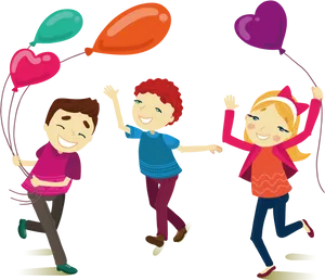 Joyful Kids With Balloons_ Friendship Moment PNG Image