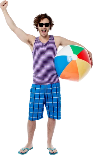 Joyful Man With Beach Ball PNG Image