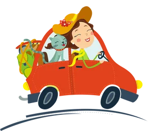 Joyful Roadtrip Cartoon Illustration PNG Image