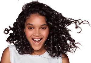 Joyful Woman With Curly Hair PNG Image