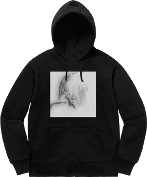 Juice Wrld Black Hoodiewith Graphic Print PNG Image