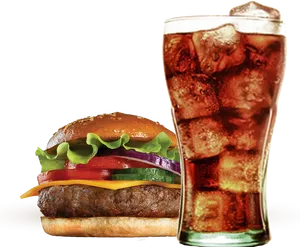 Juicy Burgerand Soda Glass PNG Image