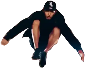 Jumping Manin Black Outfitand Cap PNG Image