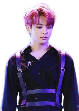 Jungkook Pensive Lookwith Pink Hair PNG Image