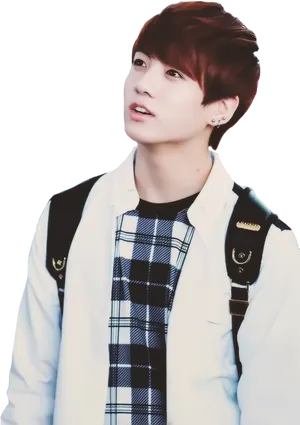 Jungkook Plaidand White Jacket PNG Image