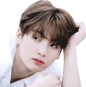 Jungkook White Shirt Pensive Look PNG Image