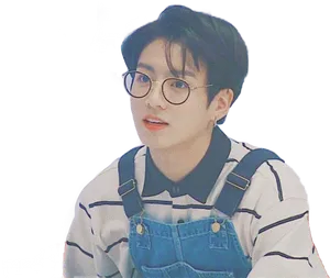 Jungkookin Glassesand Denim Overalls PNG Image