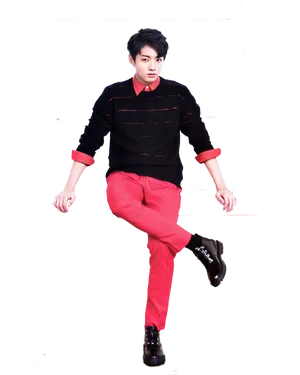 Jungkookin Redand Black Outfit PNG Image