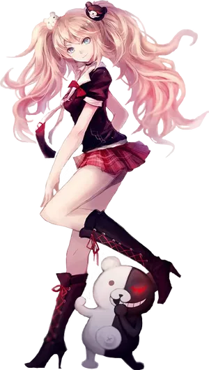 Junko Enoshimawith Monokuma PNG Image