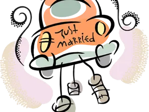 Just Married Car Cartoon PNG Image