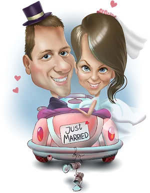 Just Married Caricature Couple PNG Image