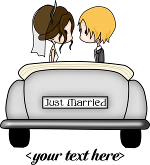 Just Married Cartoon Couple Car Illustration PNG Image