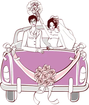 Just Married Couplein Car Clipart PNG Image