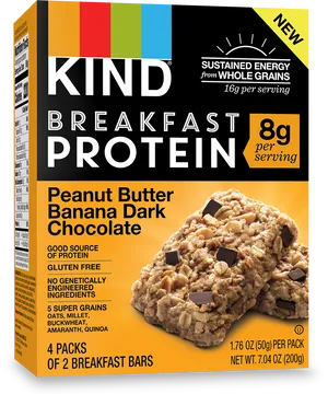 K I N D Breakfast Protein Bars Peanut Butter Banana Dark Chocolate PNG Image