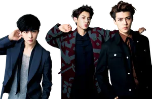 K Pop Trio Fashion Pose PNG Image