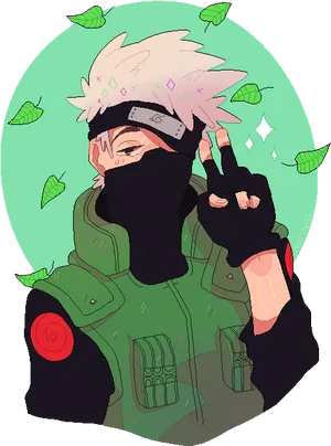 Kakashi Peace Sign Anime Artwork PNG Image