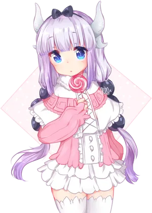 Kanna Kamui Anime Character With Lollipop PNG Image