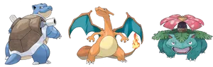 Kanto Starters Evolution Blastoise Charizard Venusaur PNG Image