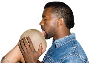 Kanye West Licking Bald Head PNG Image