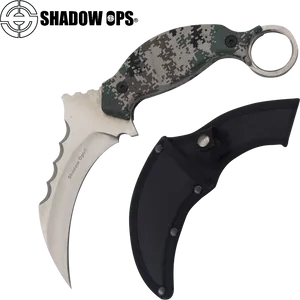 Karambit Knifewith Camouflage Handleand Sheath PNG Image